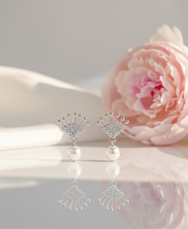 Crystal Fan and Pearl Drop Earrings