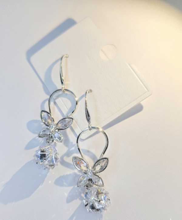 Crystal Butterfly Dangle Earrings with Faceted Ball Drop