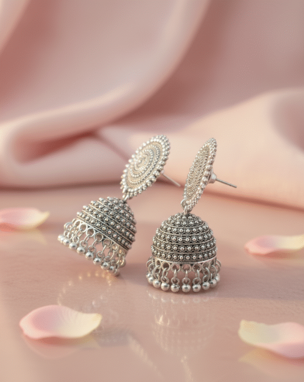 Oxidized Silver Jhumka Earrings