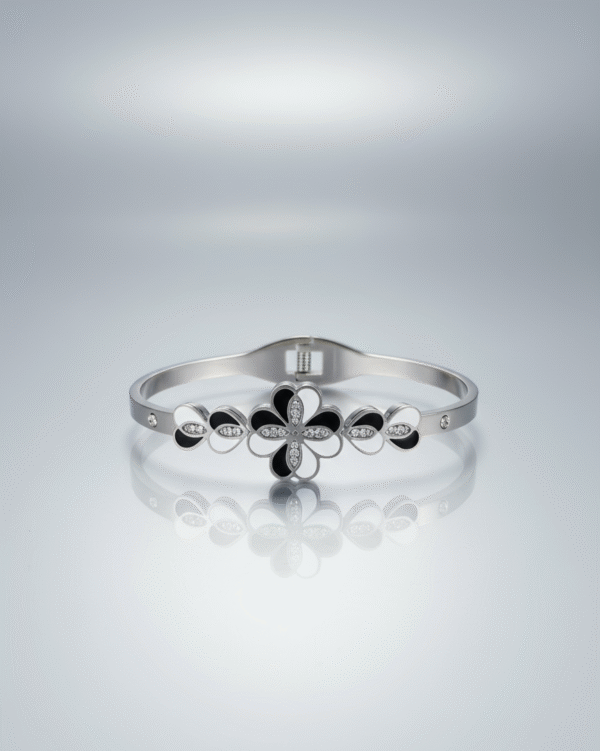 Black and White Clover Bangle Bracelet